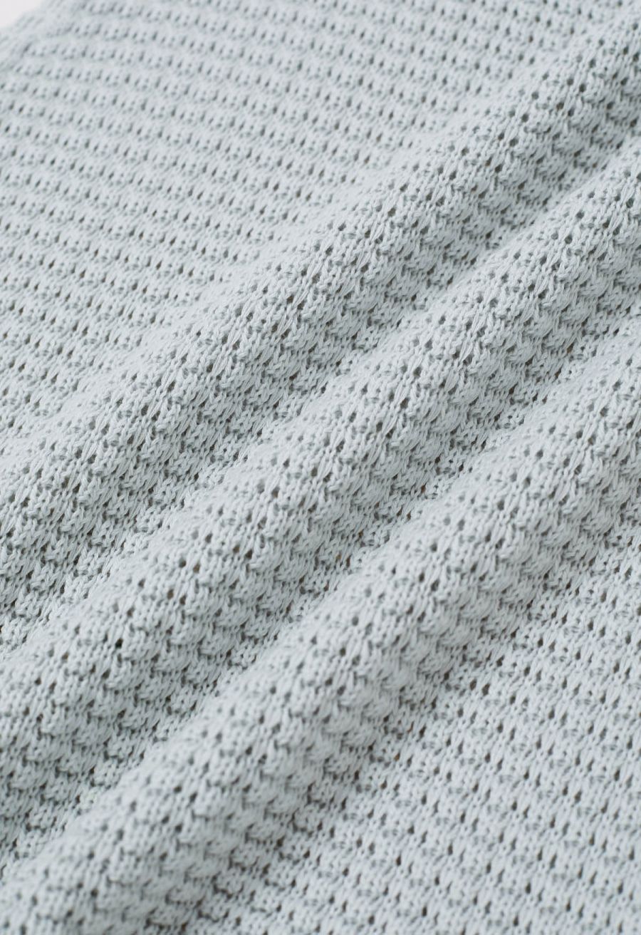 Solid Color Openwork Knit Sleeveless Top in Light Blue