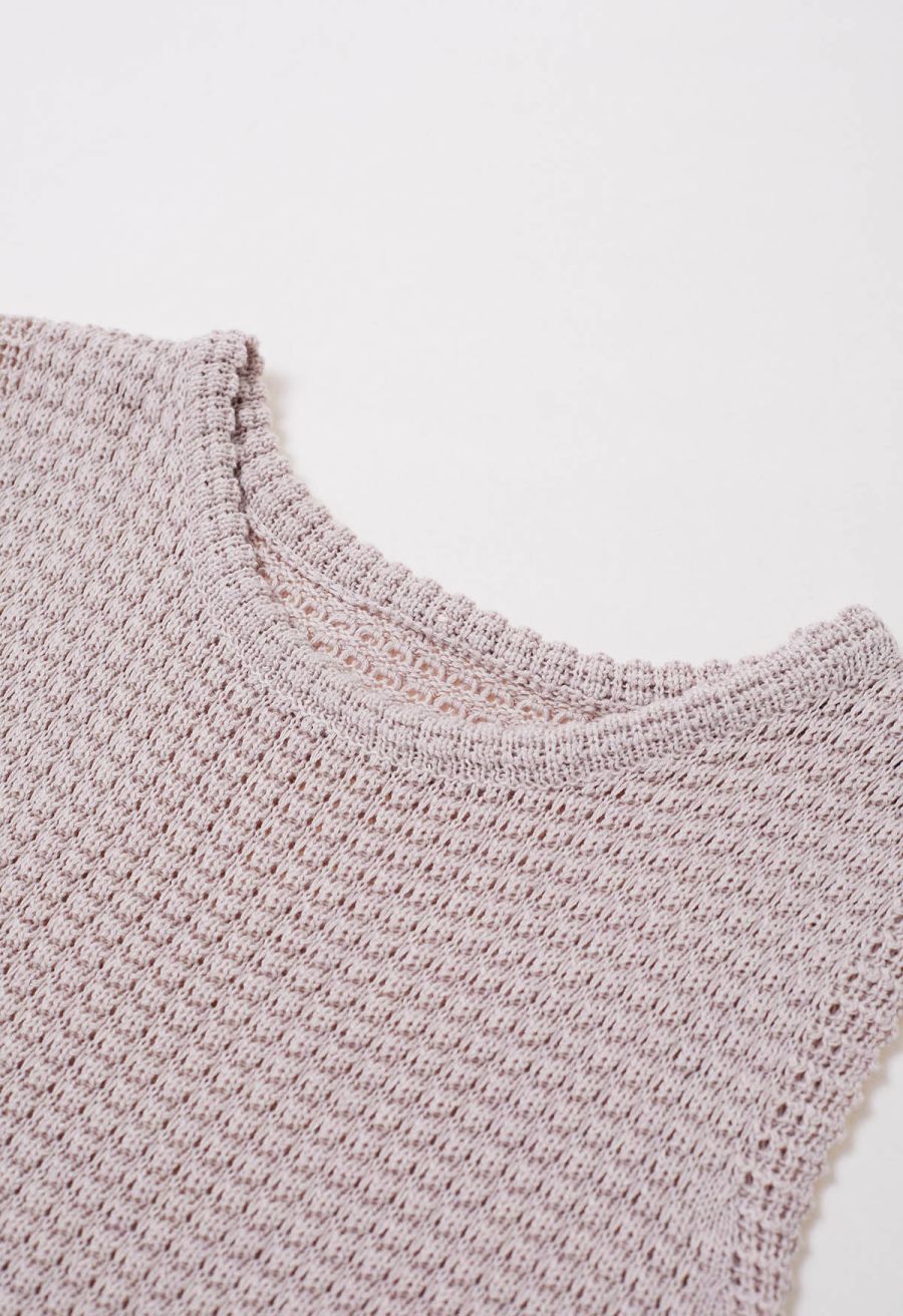 Solid Color Openwork Knit Sleeveless Top in Light Pink