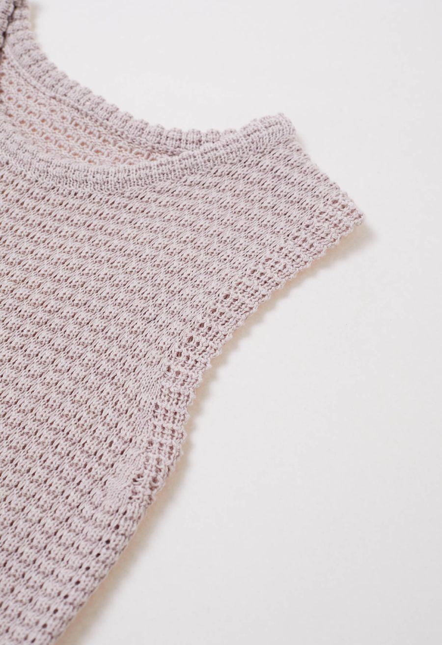 Solid Color Openwork Knit Sleeveless Top in Light Pink