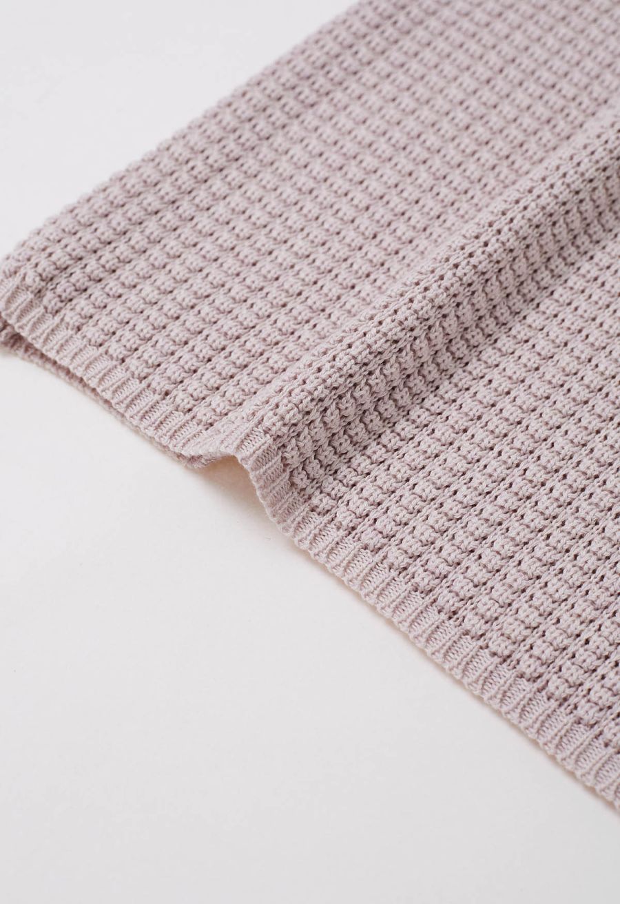 Solid Color Openwork Knit Sleeveless Top in Light Pink