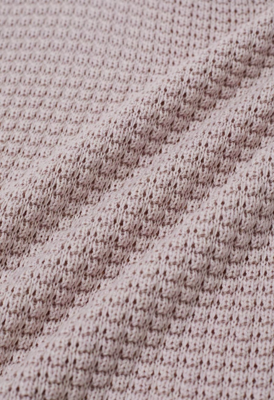 Solid Color Openwork Knit Sleeveless Top in Light Pink