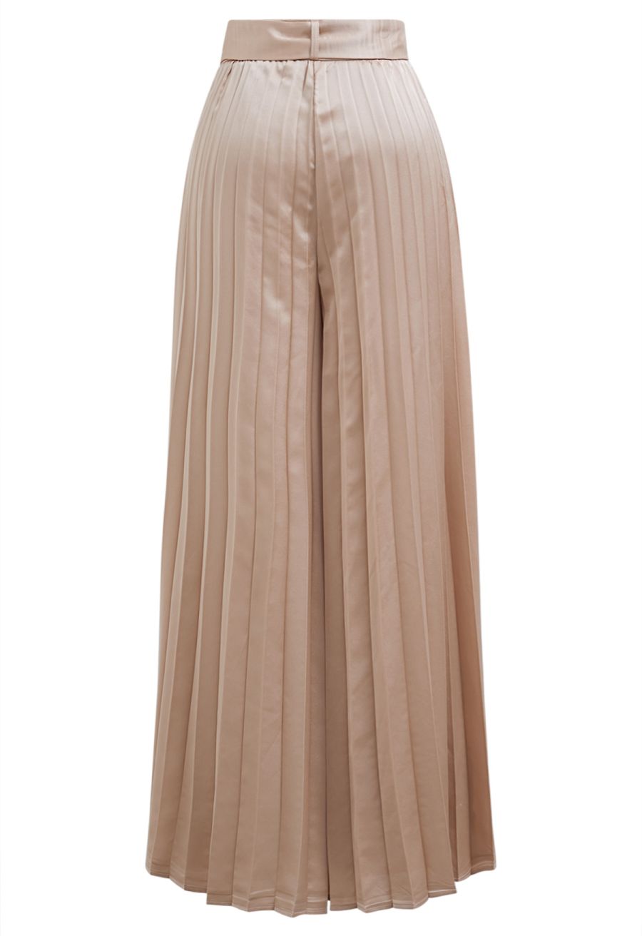 O-Ring Belt Pleated Wide-Leg Pants in Coral