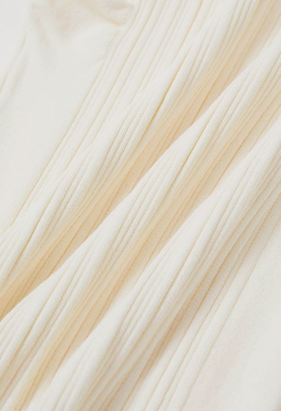 Choker Neck Ruched Cap Sleeves Knit Top in Cream