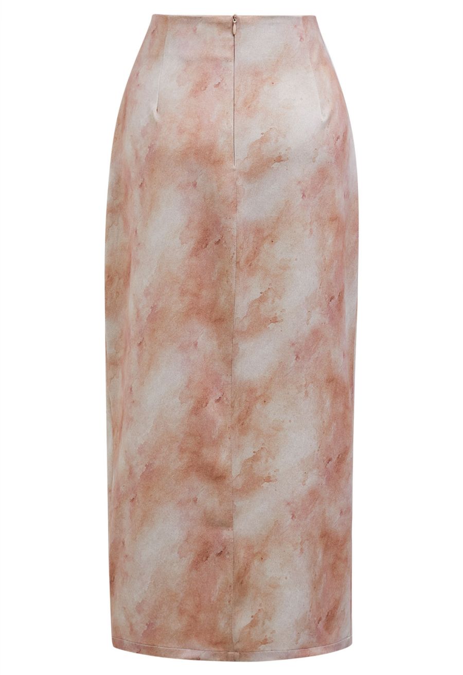 Tie Dye Asymmetric Front Slit Skirt in Coral