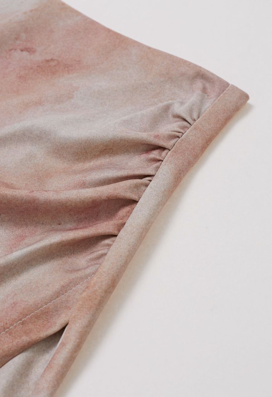 Tie Dye Asymmetric Front Slit Skirt in Coral