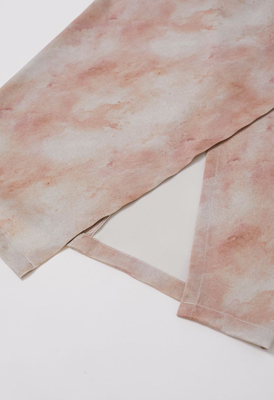 Tie Dye Asymmetric Front Slit Skirt in Coral