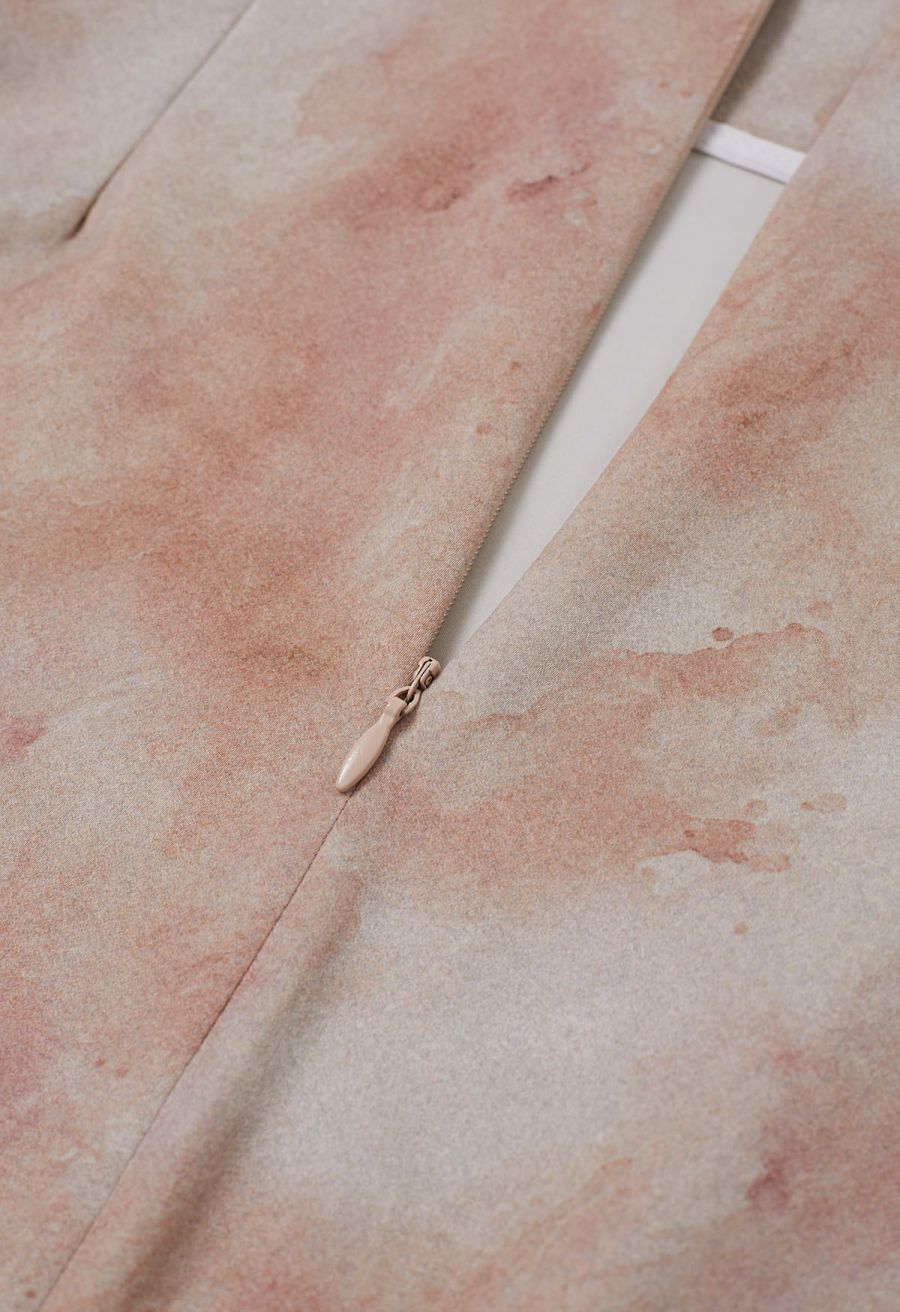Tie Dye Asymmetric Front Slit Skirt in Coral