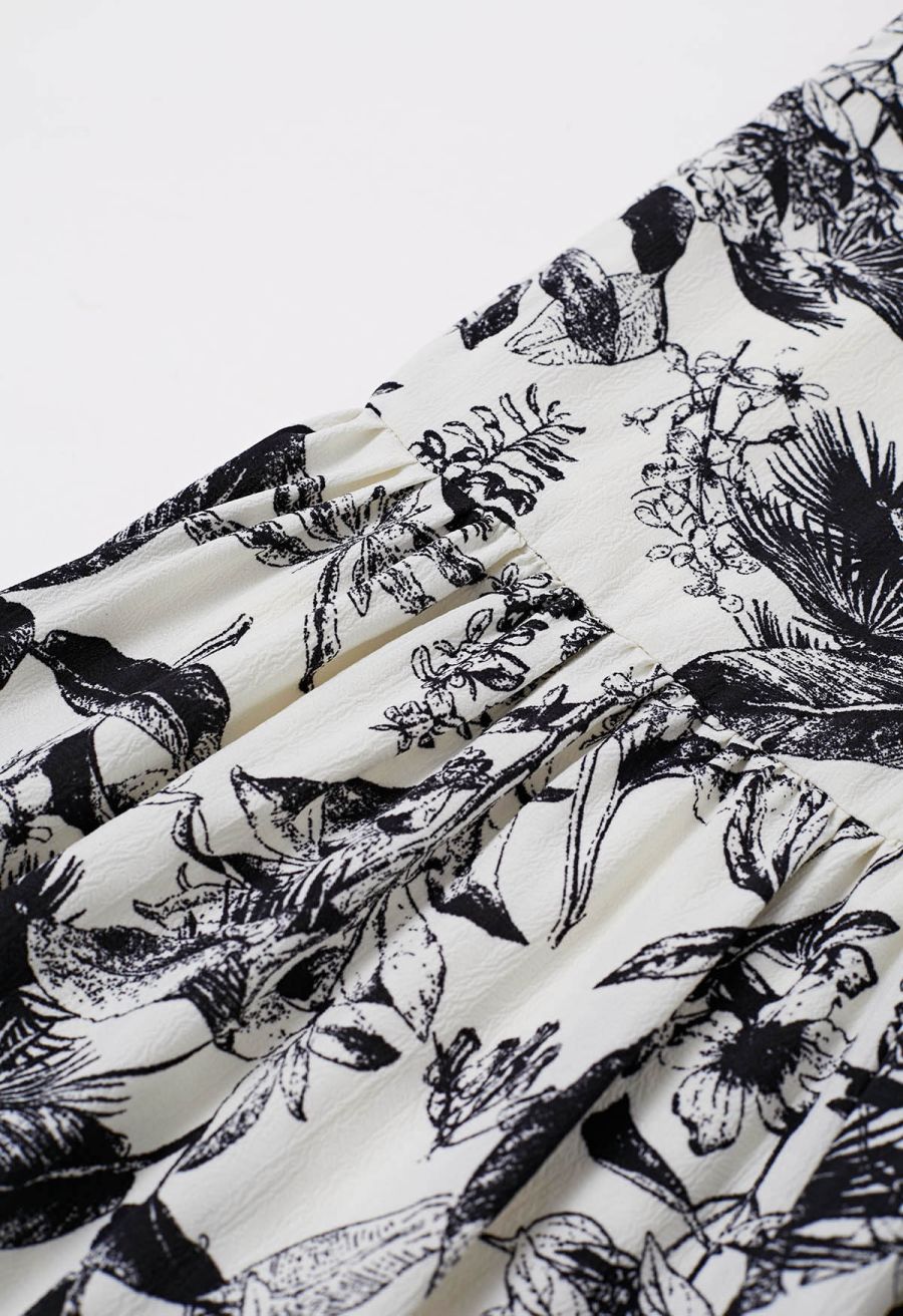 Ink Floral Print Halter Frilling Dress