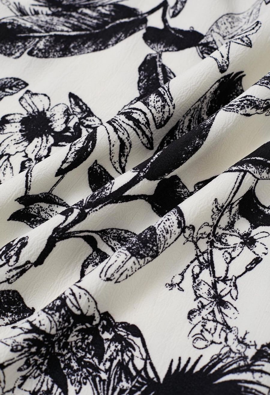 Ink Floral Print Halter Frilling Dress