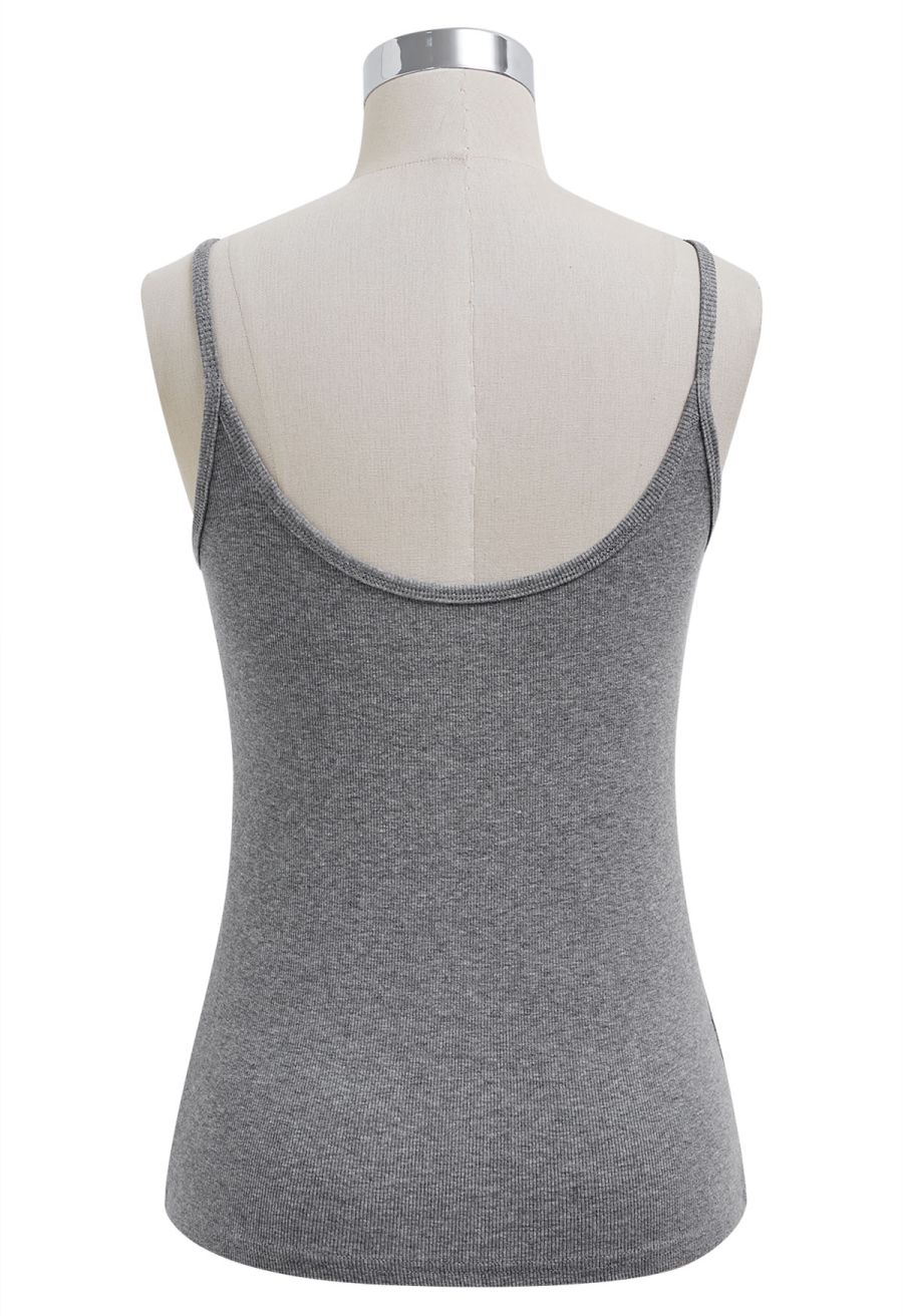 Simplicity Front Buttoned Cami Top in Grey