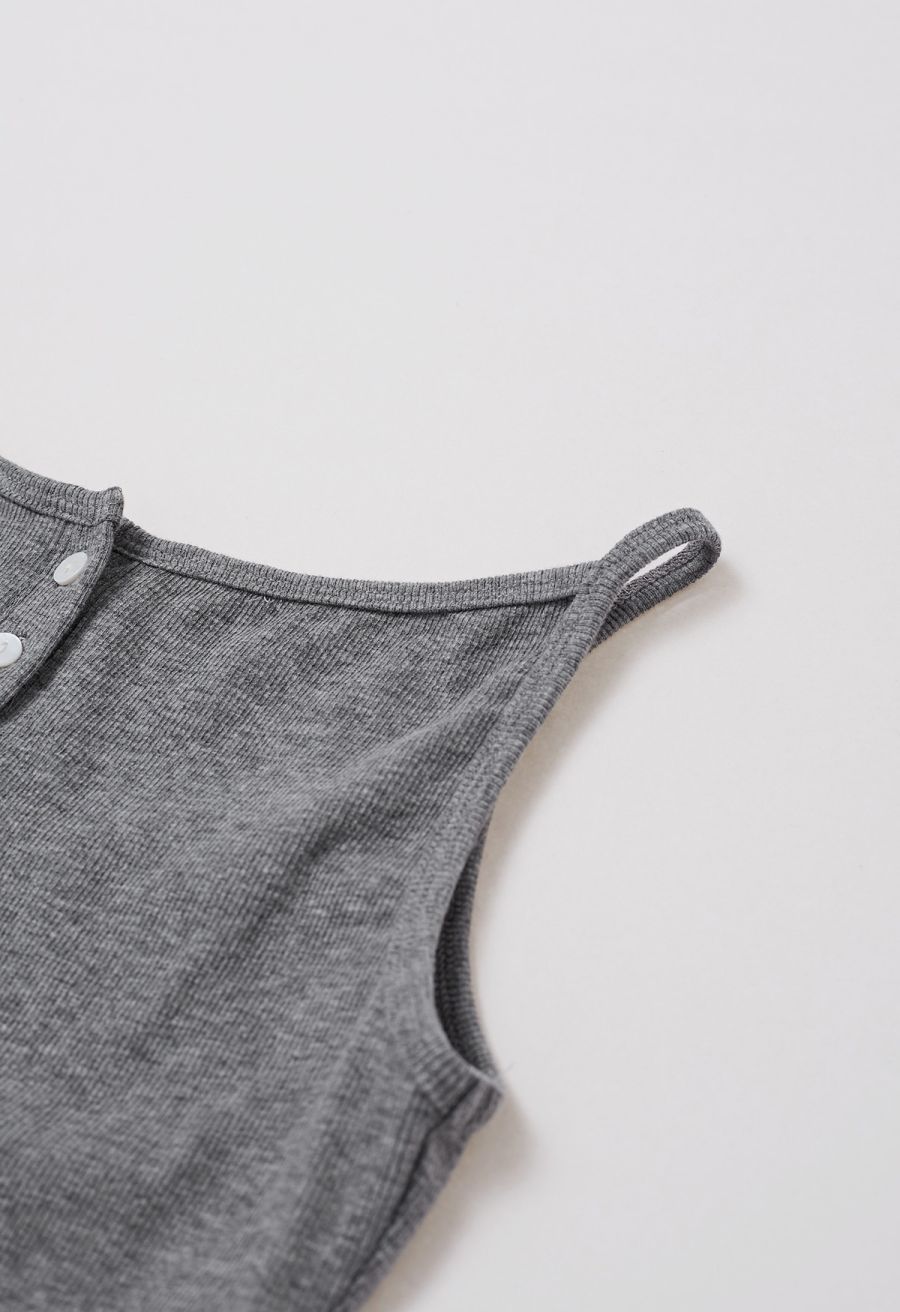 Simplicity Front Buttoned Cami Top in Grey