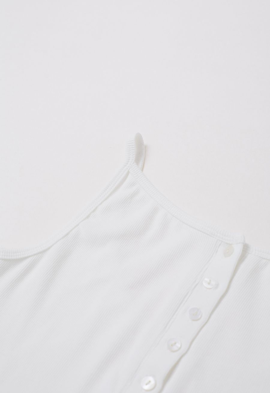Simplicity Front Buttoned Cami Top in White