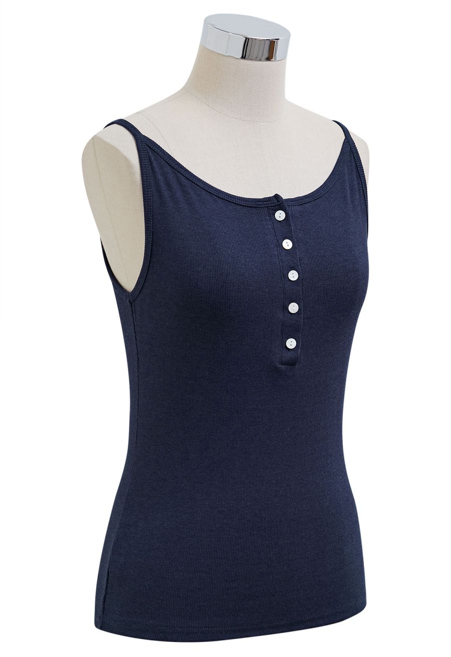 Simplicity Front Buttoned Cami Top in Navy