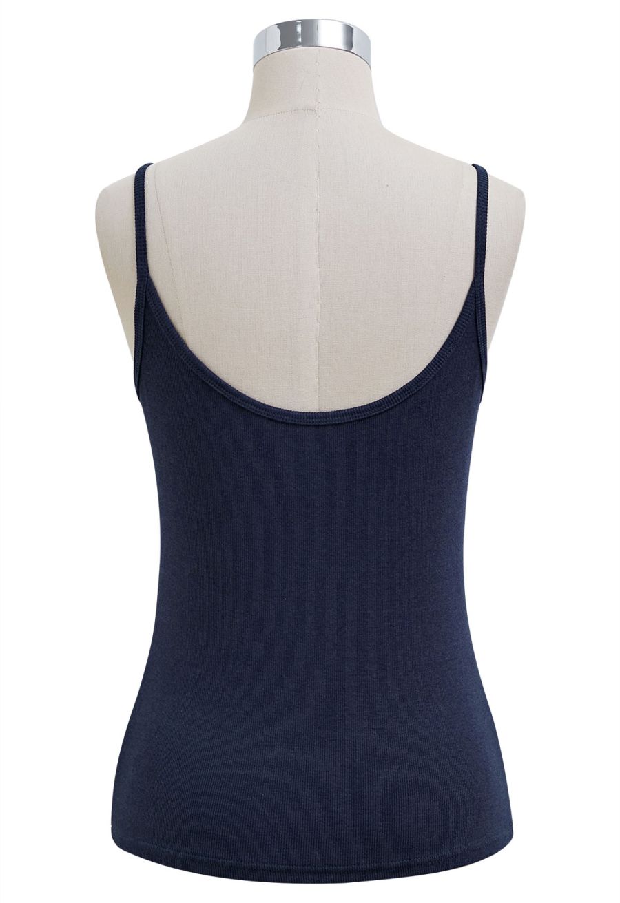 Simplicity Front Buttoned Cami Top in Navy