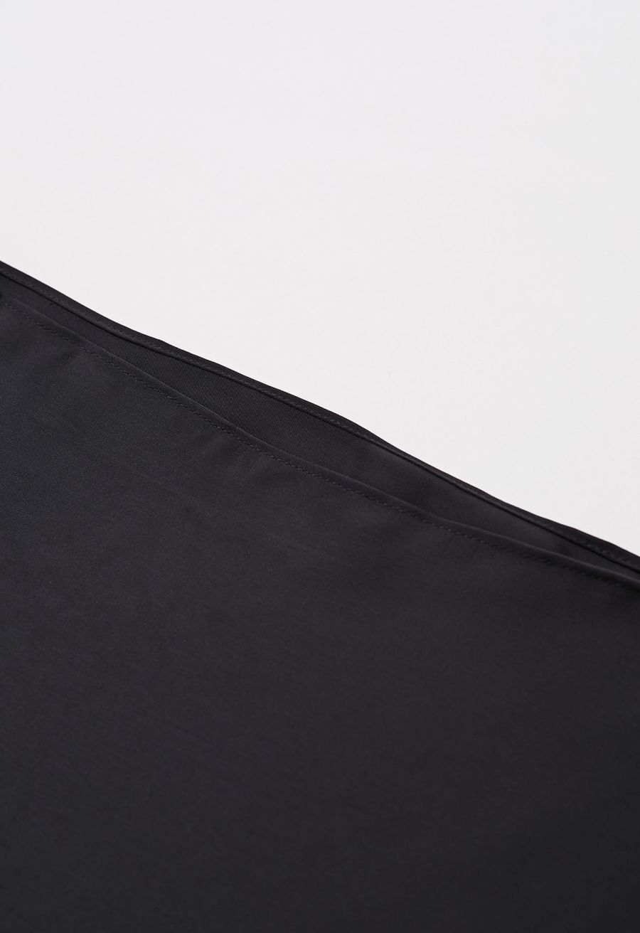 Boat Neck Crisscross Waist Satin Top in Black