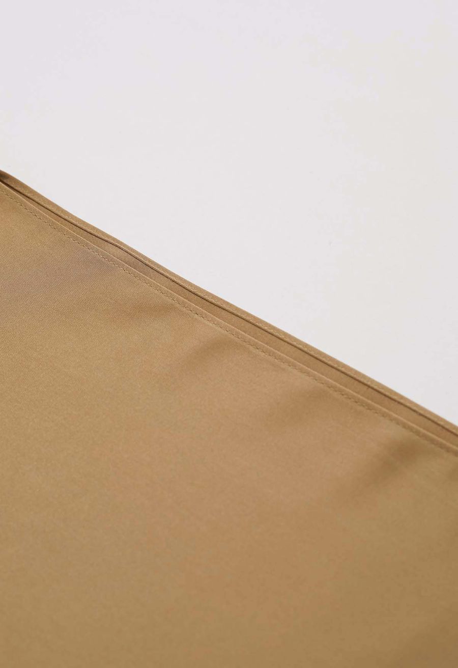 Boat Neck Crisscross Waist Satin Top in Tan