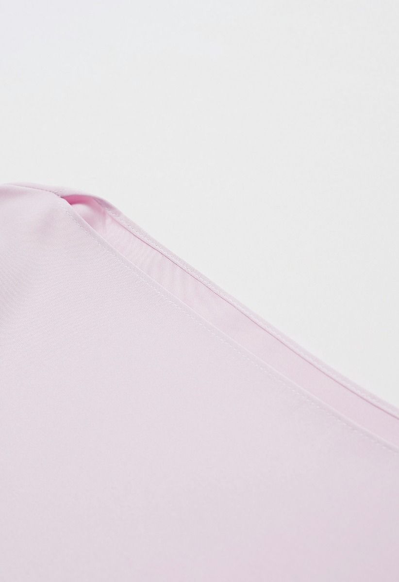 Boat Neck Crisscross Waist Satin Top in Pink
