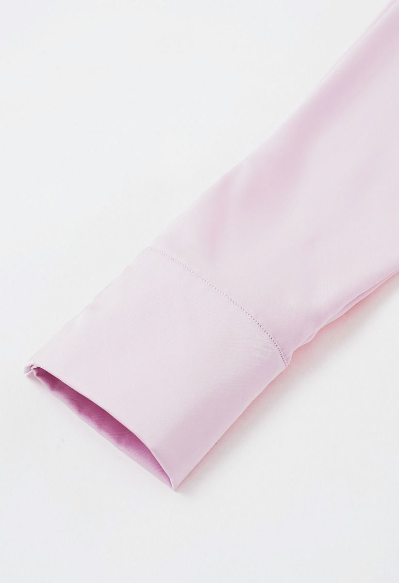 Boat Neck Crisscross Waist Satin Top in Pink