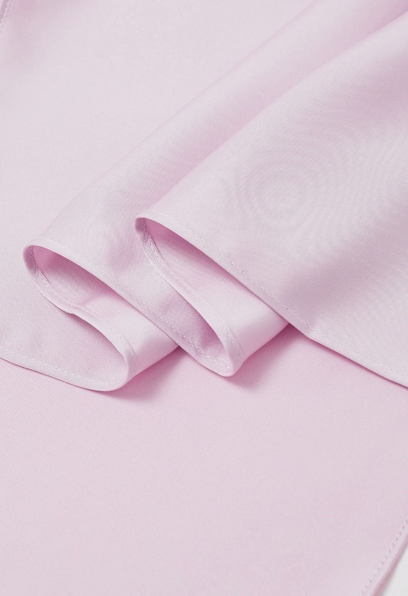 Boat Neck Crisscross Waist Satin Top in Pink