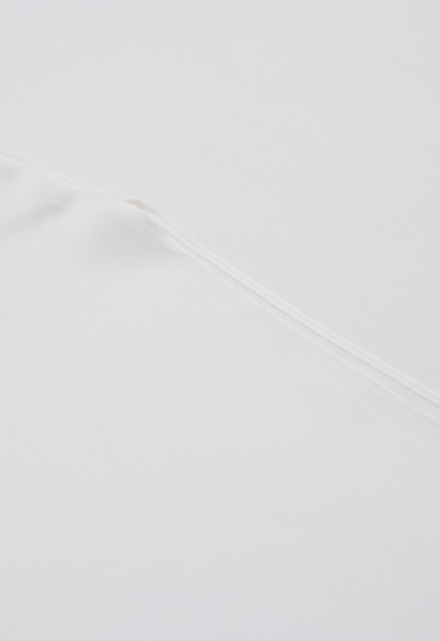 Boat Neck Crisscross Waist Satin Top in White