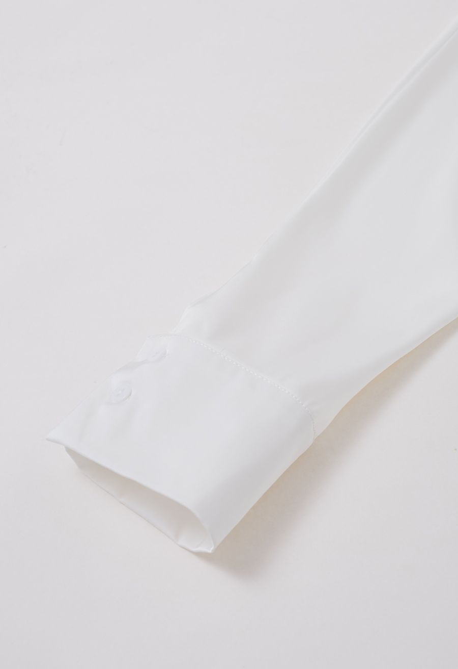Boat Neck Crisscross Waist Satin Top in White
