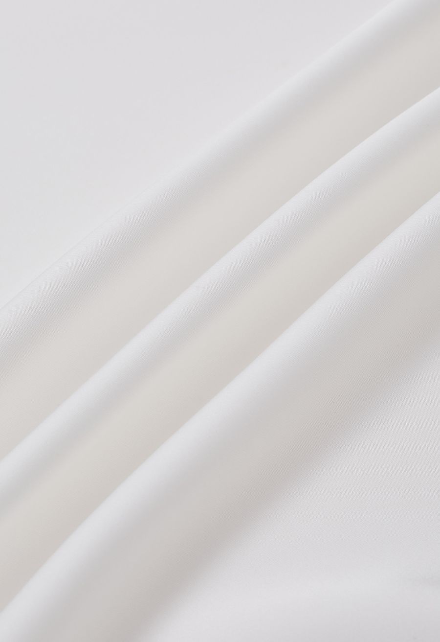 Boat Neck Crisscross Waist Satin Top in White