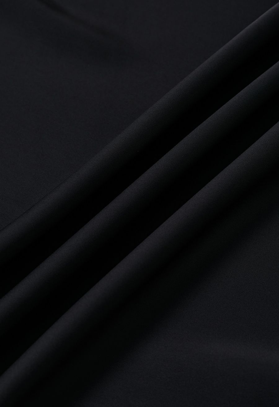 Satin Short-Sleeve Wrapped Waist Maxi Dress in Black