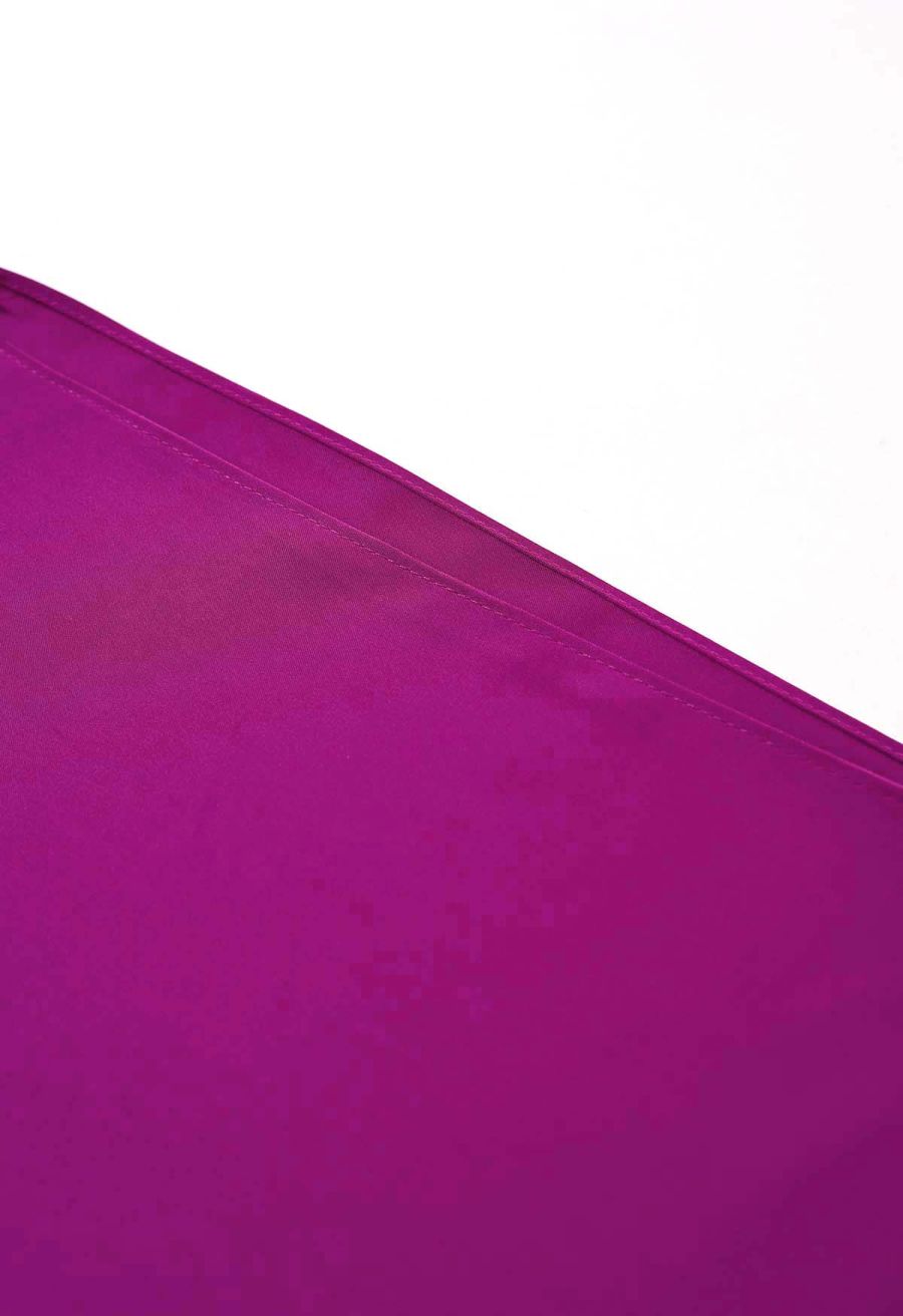 Satin Short-Sleeve Wrapped Waist Maxi Dress in Magenta