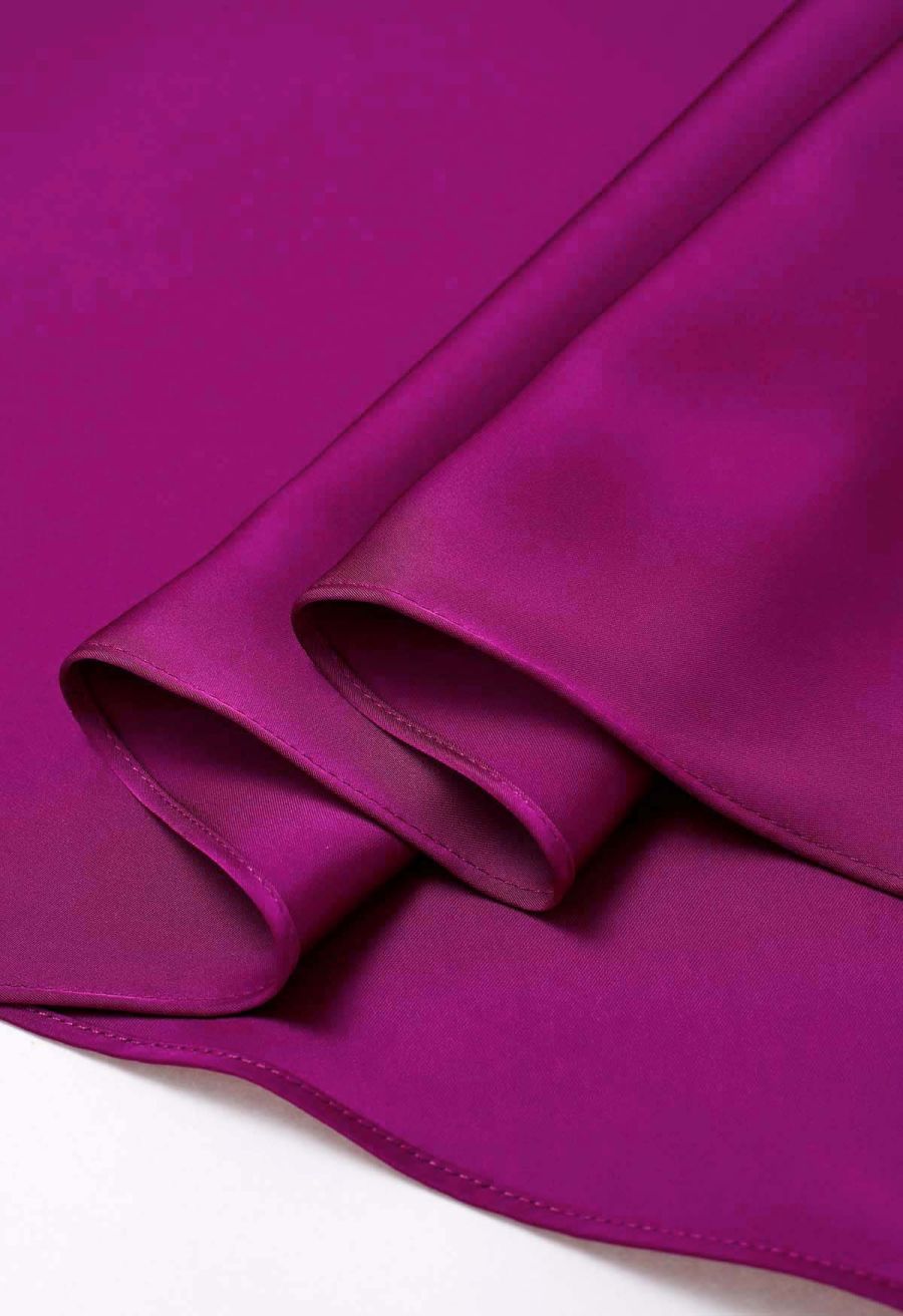 Satin Short-Sleeve Wrapped Waist Maxi Dress in Magenta