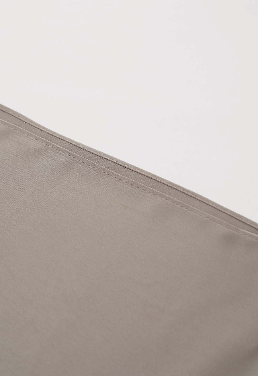 Satin Short-Sleeve Wrapped Waist Maxi Dress in Taupe