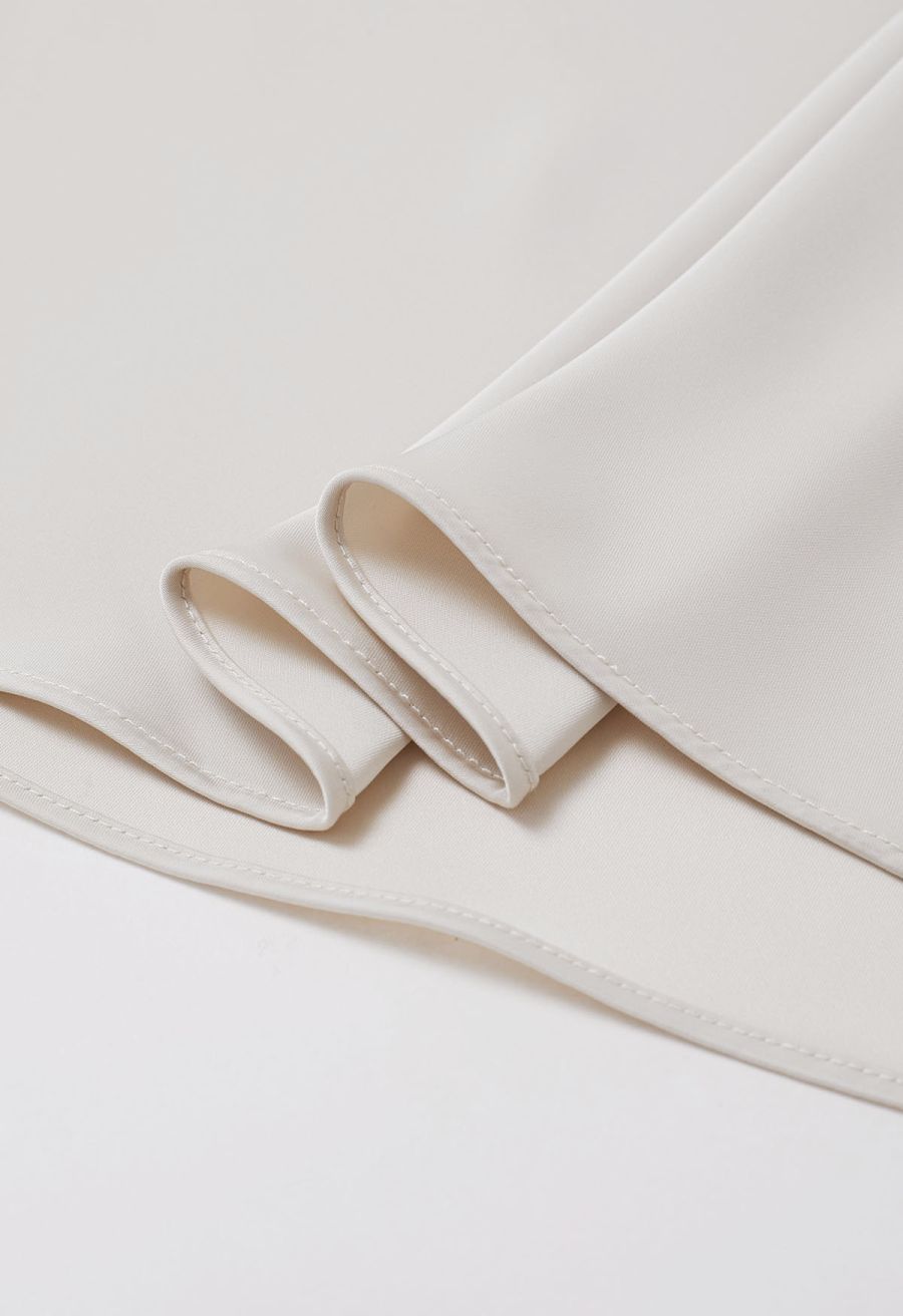 Satin Short-Sleeve Wrapped Waist Maxi Dress in Ivory