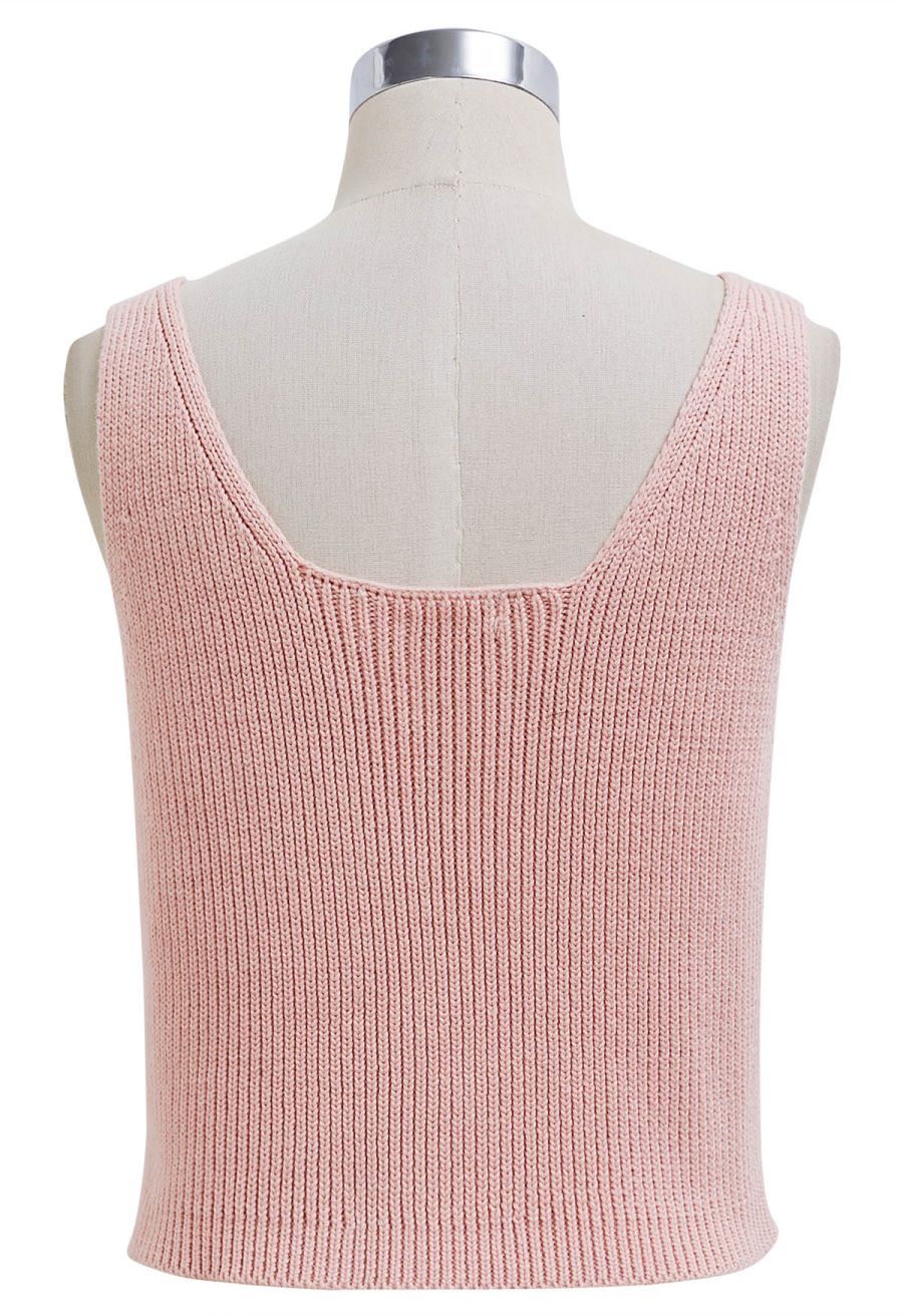 Button Down Sleeveless Knit Crop Top in Pink