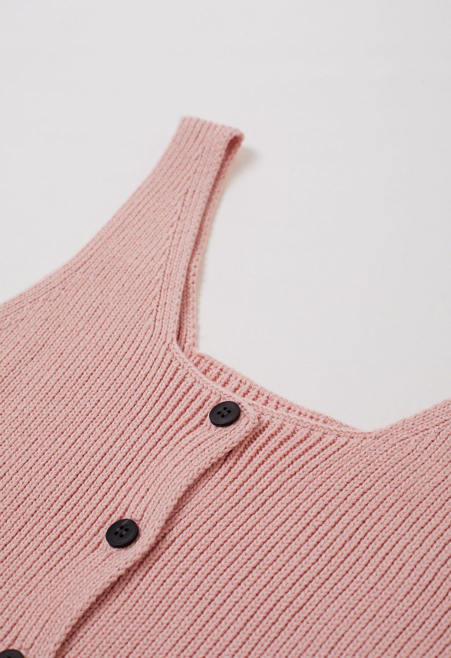 Button Down Sleeveless Knit Crop Top in Pink