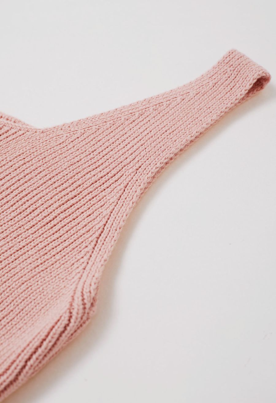 Button Down Sleeveless Knit Crop Top in Pink