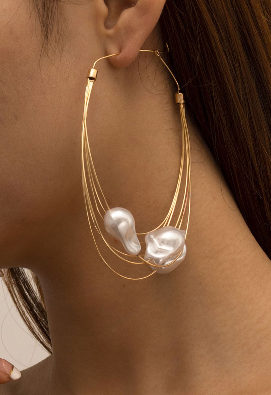 Irregular Pearl Multi Layer Hook Earrings