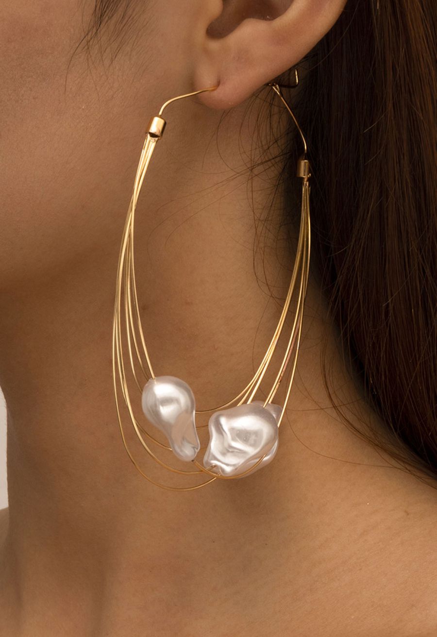 Irregular Pearl Multi Layer Hook Earrings