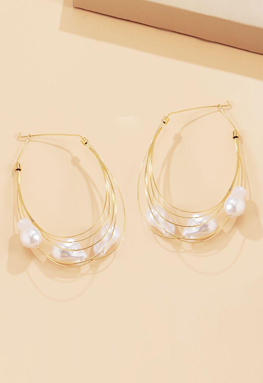 Irregular Pearl Multi Layer Hook Earrings