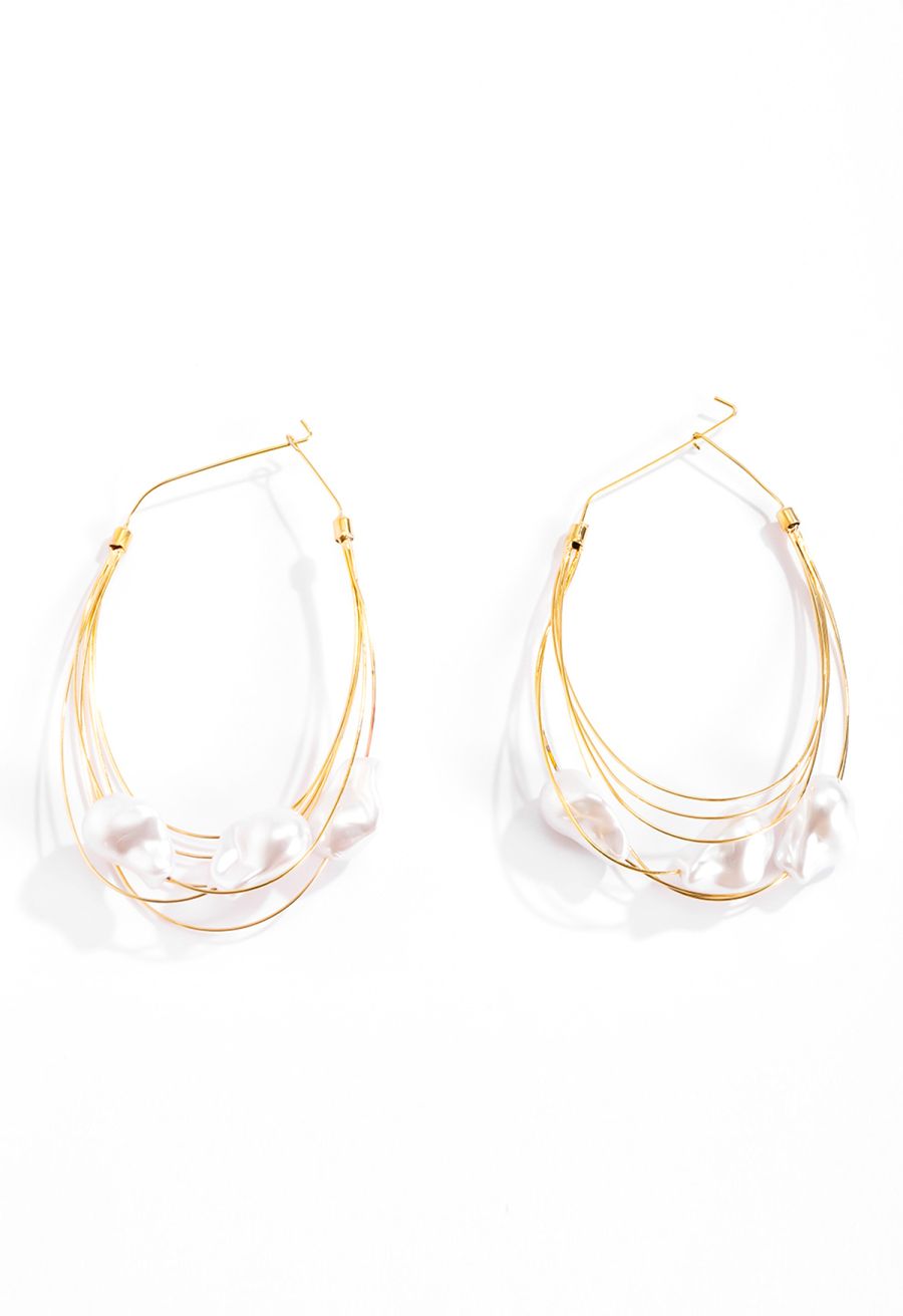 Irregular Pearl Multi Layer Hook Earrings