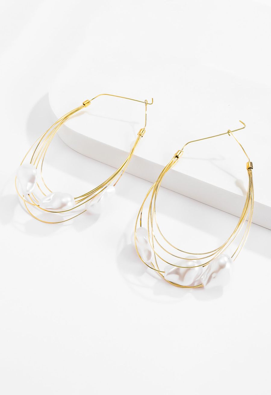 Irregular Pearl Multi Layer Hook Earrings
