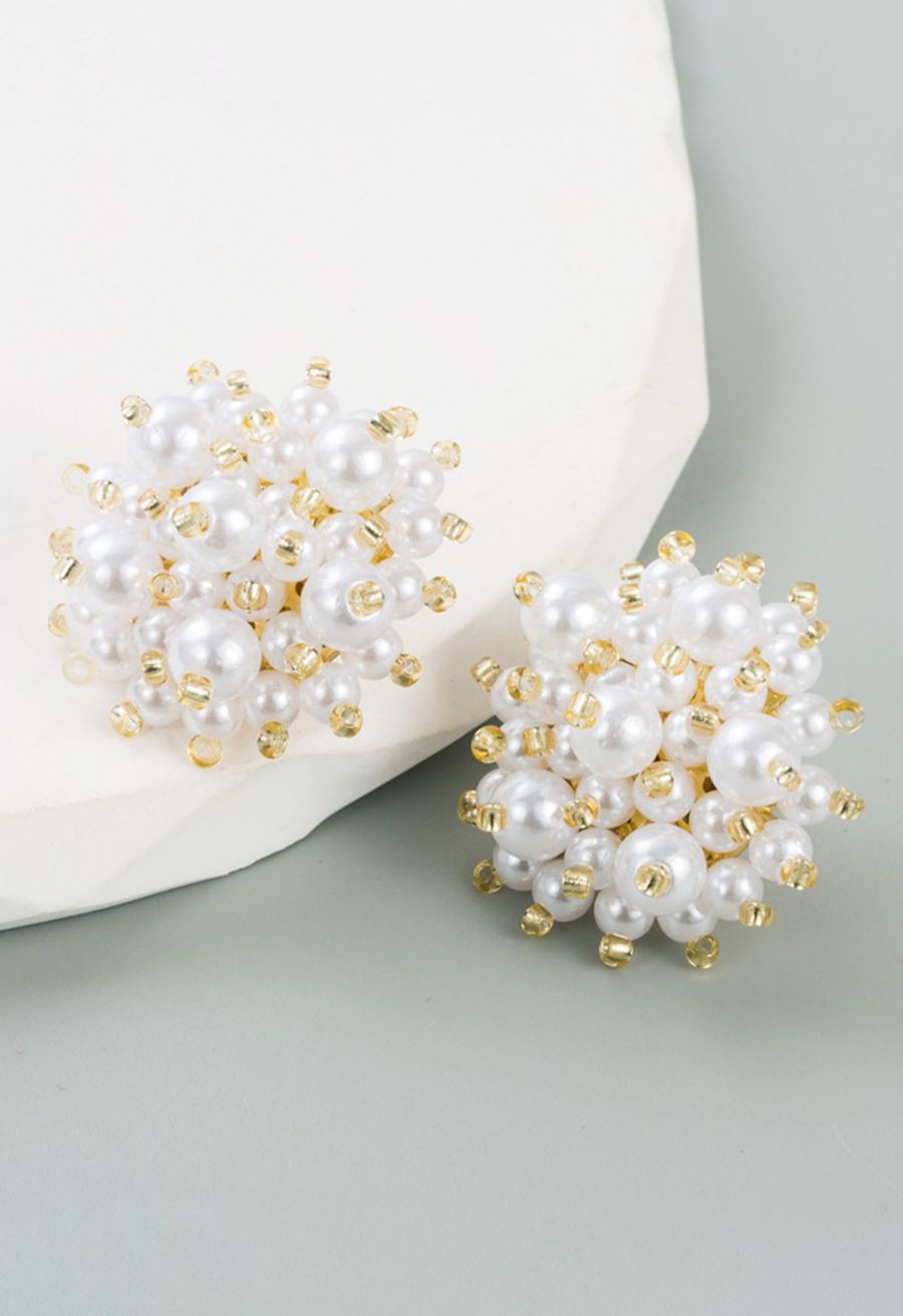 Flower Shell Pearl Stud Earrings