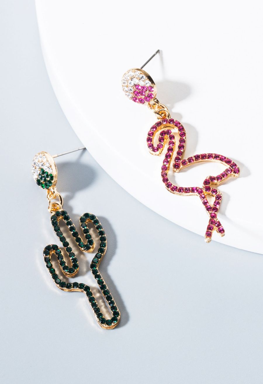 Cactus and Flamingo Rhinestone Earrings