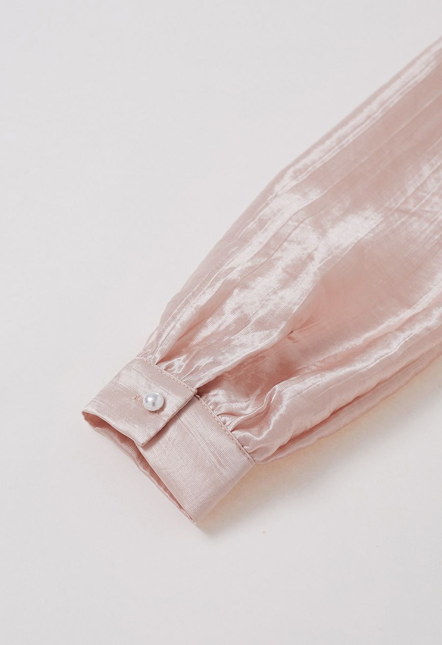 Texture Satin Self-Tie Bowknot Shirt in Coral