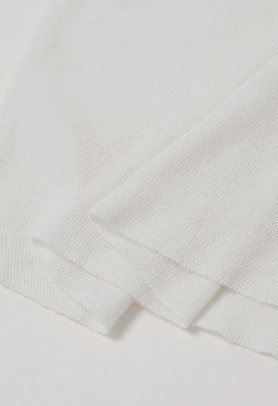Back Drawstring Waist Mock Neck Knit Top in White