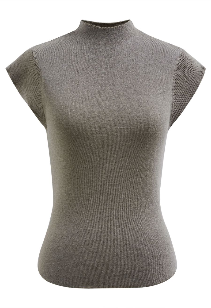 Back Drawstring Waist Mock Neck Knit Top in Sage