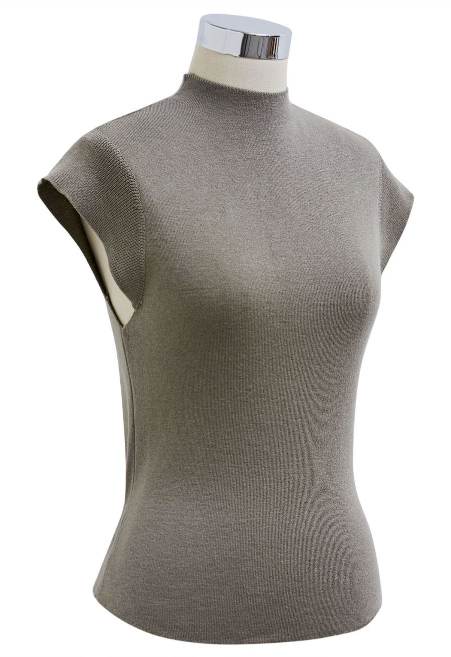 Back Drawstring Waist Mock Neck Knit Top in Sage