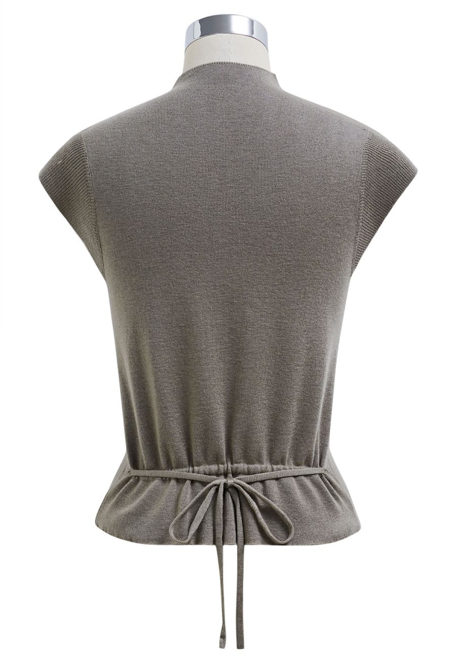 Back Drawstring Waist Mock Neck Knit Top in Sage