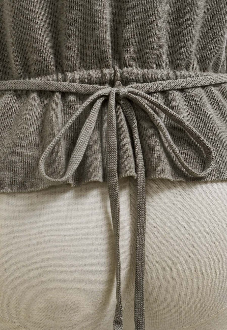 Back Drawstring Waist Mock Neck Knit Top in Sage
