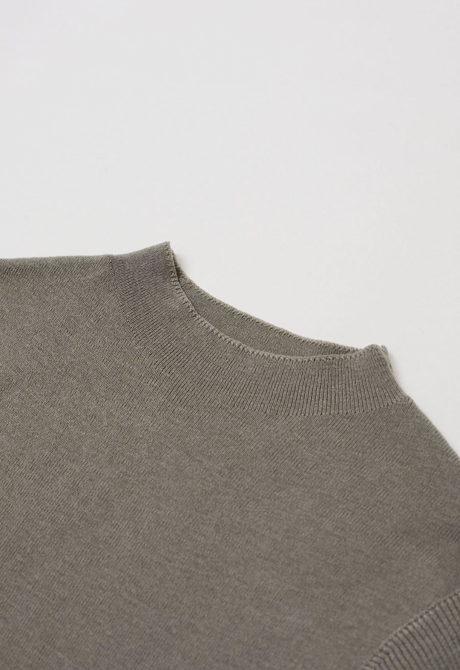 Back Drawstring Waist Mock Neck Knit Top in Sage