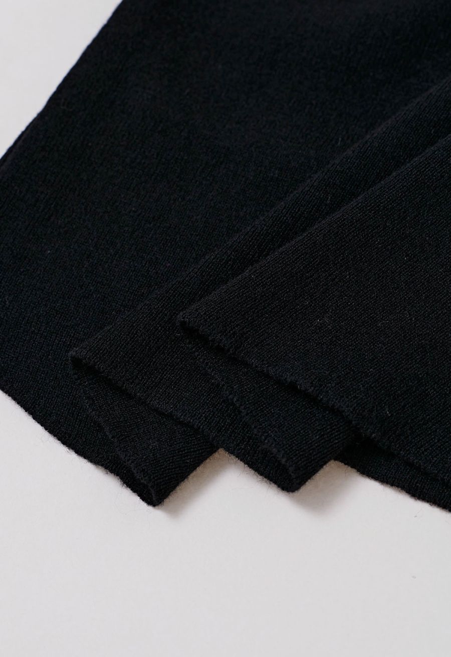 Back Drawstring Waist Mock Neck Knit Top in Black