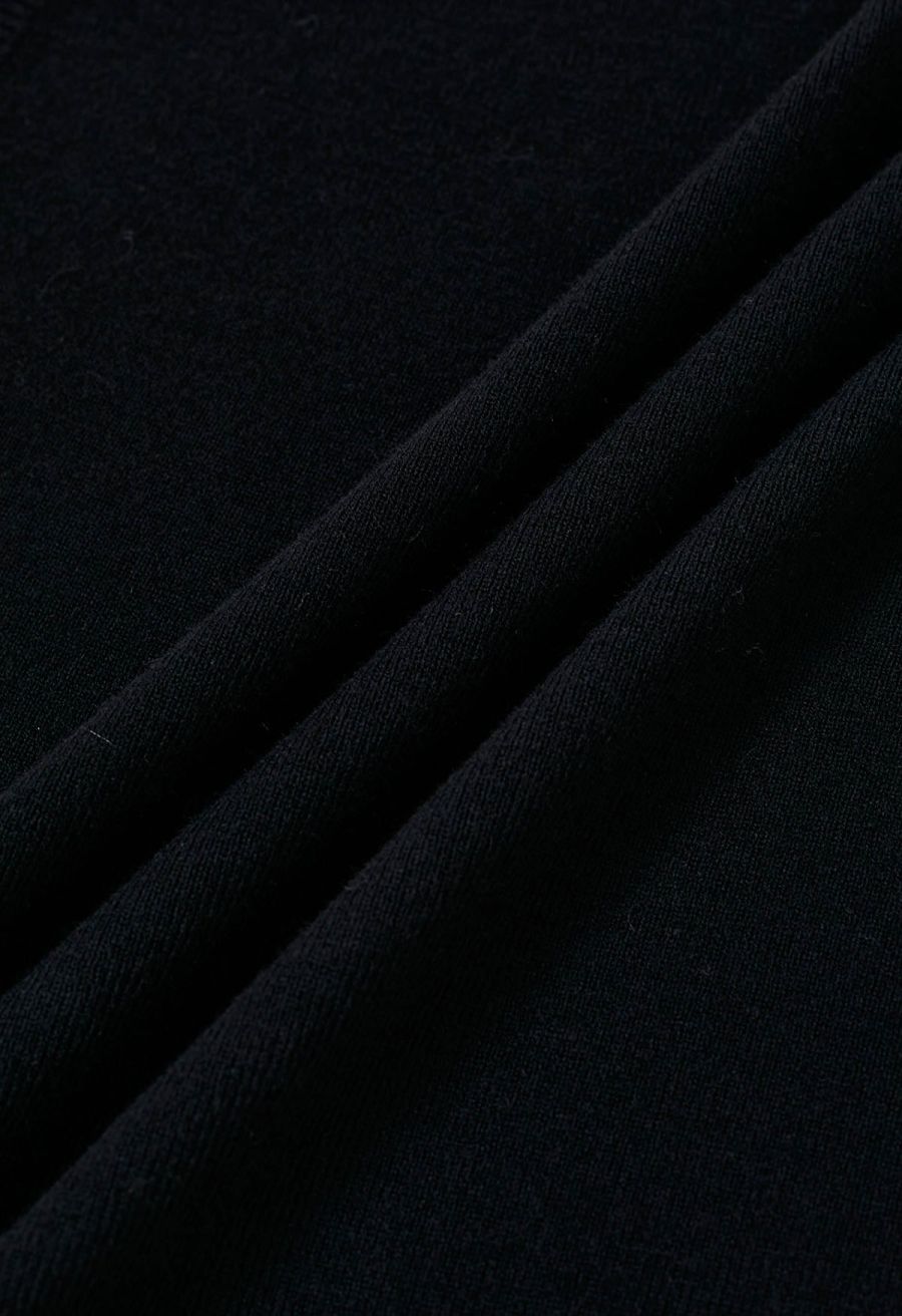 Back Drawstring Waist Mock Neck Knit Top in Black